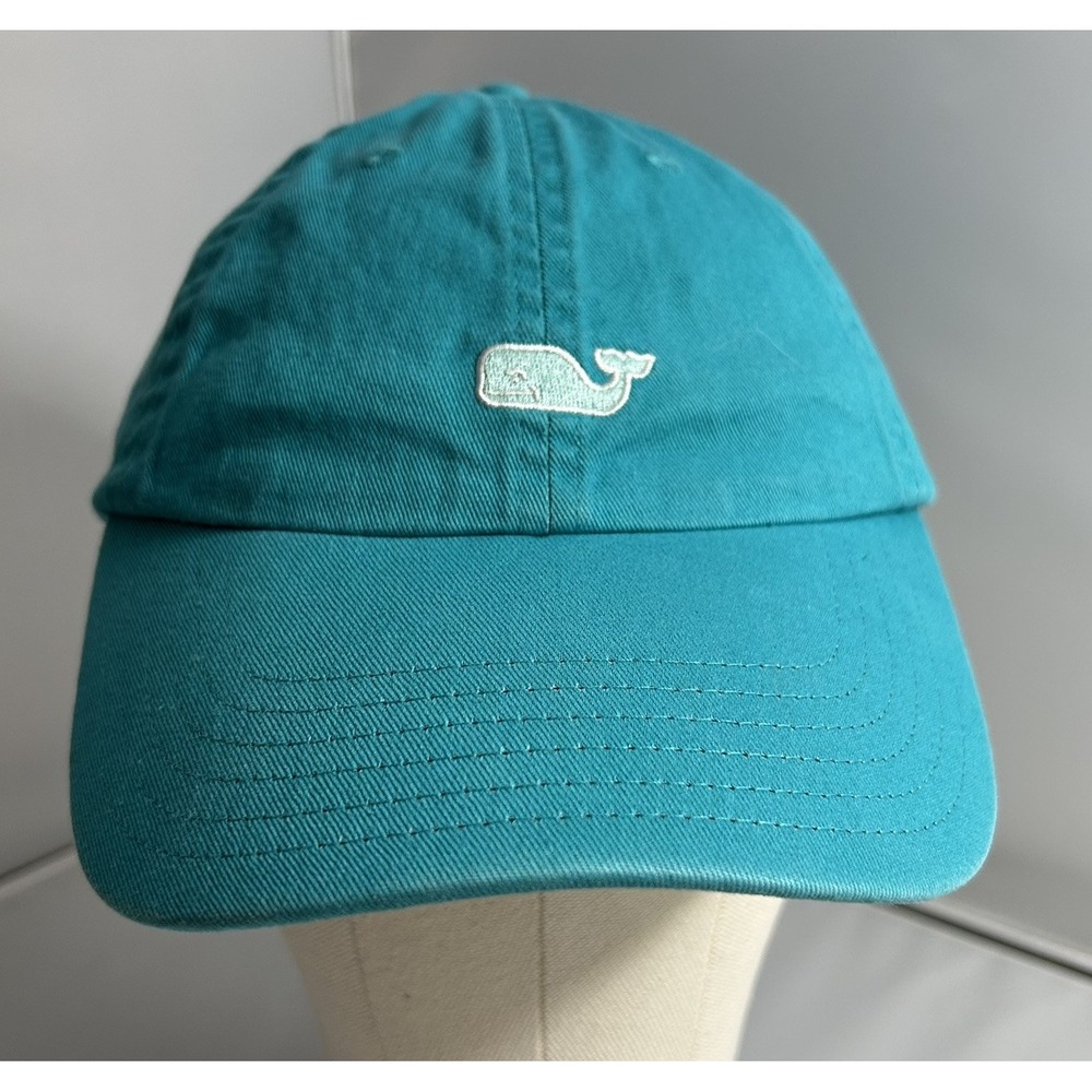 Vineyard Vines Teal 100% Cotton Whale Adjustable Back Strap Cap Hat Women's OSFA